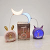 Moon-Shaped LED Desk Lamp with Animal Figurine Base – Bunny & Cat Designs